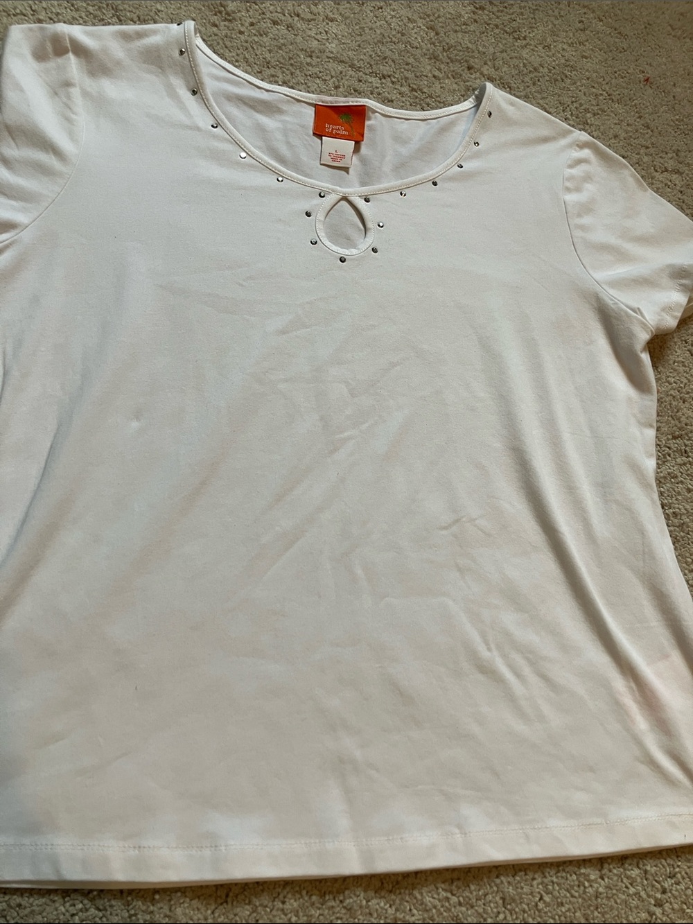Hearts of Palm White Short Sleeve Shirt with Rhinestones L